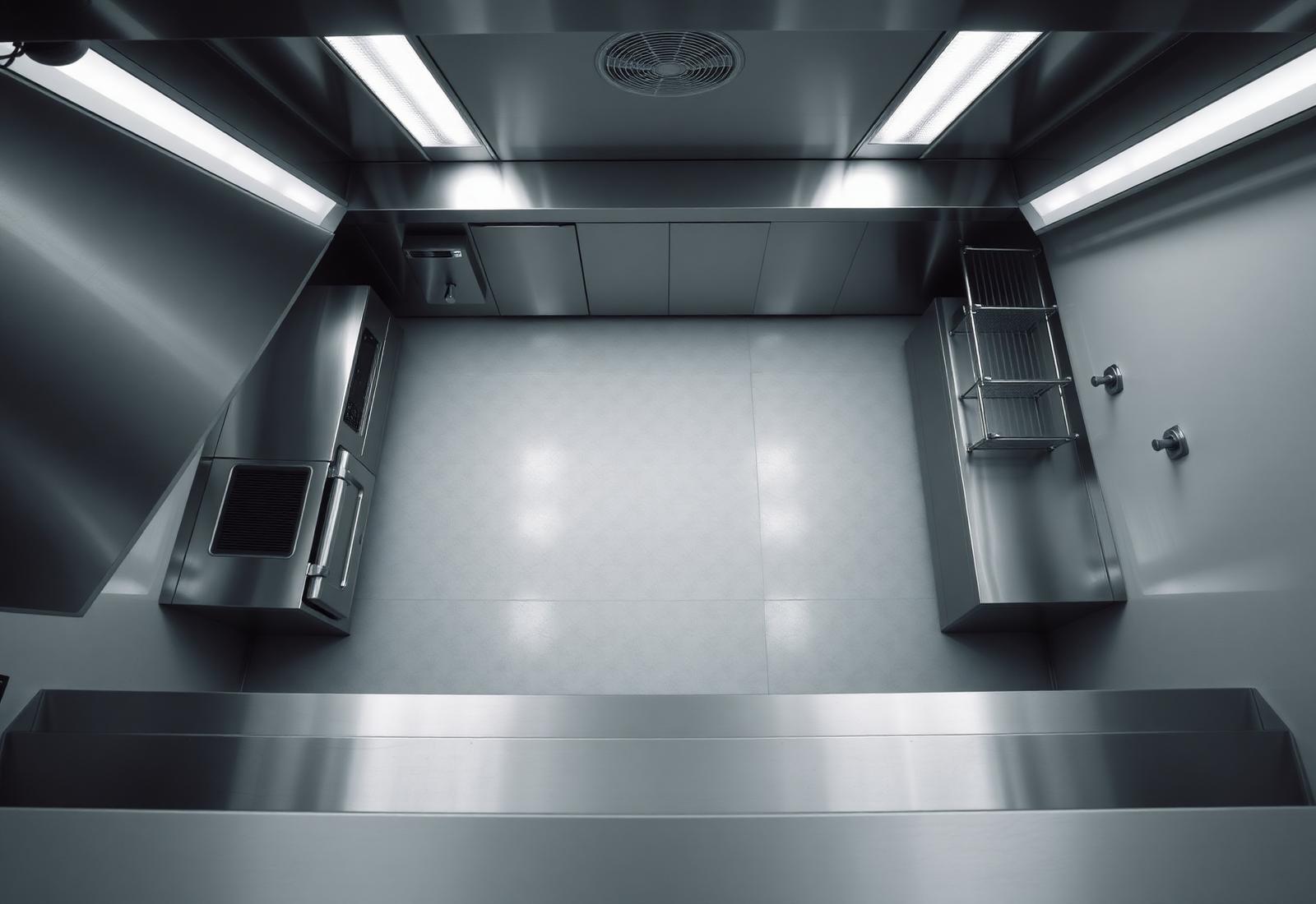 Spotless commercial kitchen from above